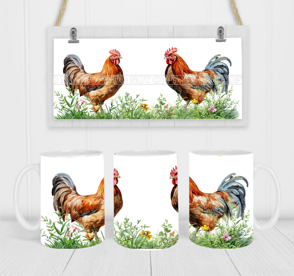 Farmhouse Roosters - Coffee Mug Wrap - Sublimation Transfers