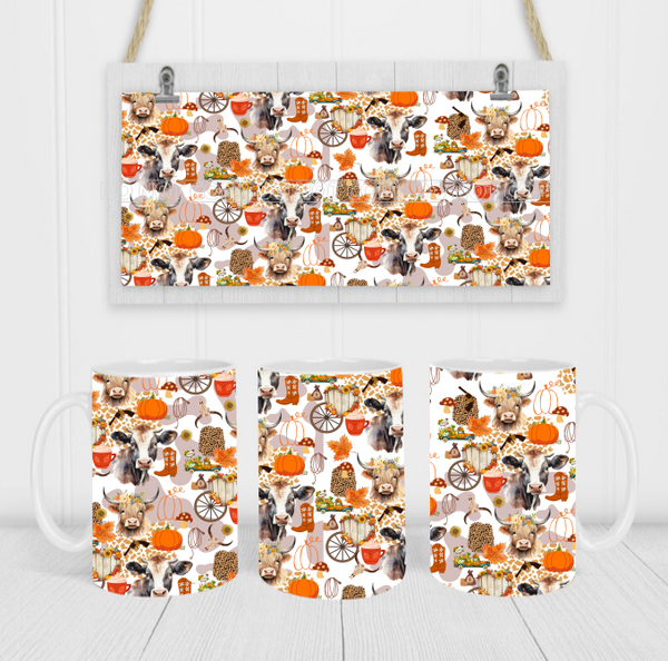 Fall Cow Elements - Coffee Mug Wrap - Sublimation Transfers