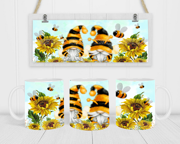 Gnome & Sunflowers - Coffee Mug Wrap - Sublimation Transfers