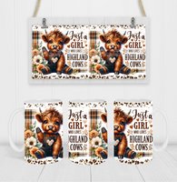 Just A Girl Who Loves Highland Cows - Coffee Mug Wrap - Sublimation Transfers