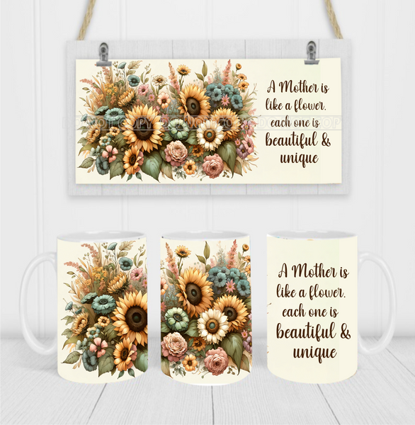 A Mother Is Like A Flower, Each Is Beautiful & Unique - Coffee Mug Wrap - Sublimation Transfers