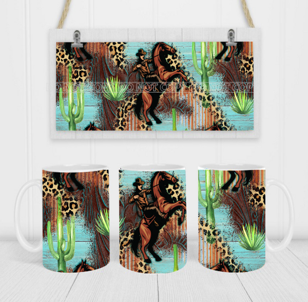 Western Leopard & Turquoise - Coffee Mug Wrap - Sublimation Transfers