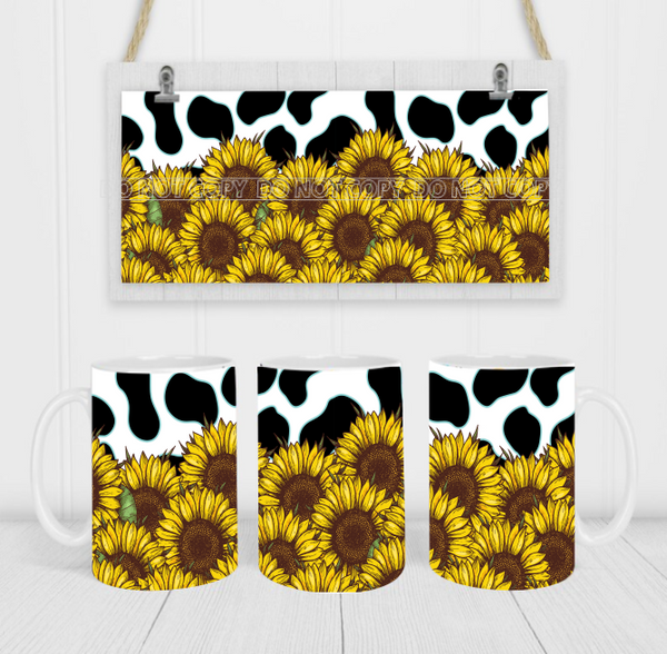 Cow Print & Sunflowers - Coffee Mug Wrap - Sublimation Transfers
