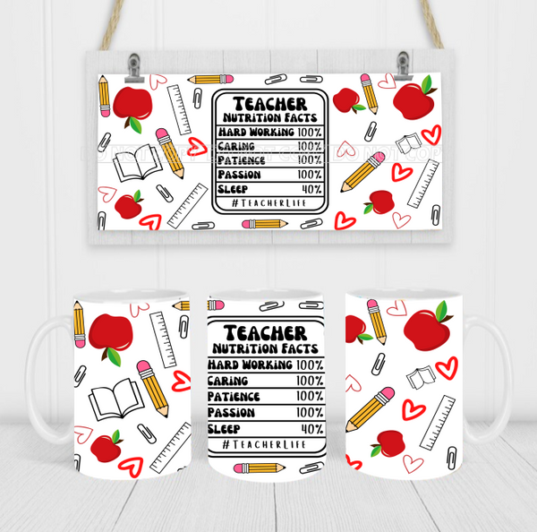 Teacher Nutritional Facts - Coffee Mug Wrap - Sublimation Transfers