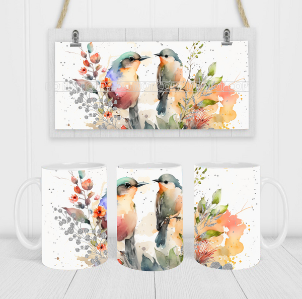 Watercolor Birds - Coffee Mug Wrap - Sublimation Transfers