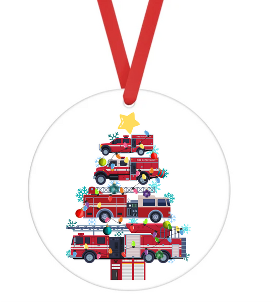 Fire Truck Tree - Christmas Ornament -  UV DTF Decals