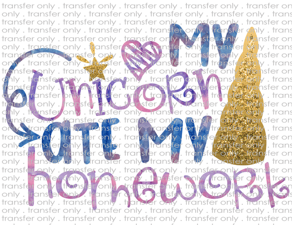 Unicorn Homework - Waterslide, Sublimation Transfers