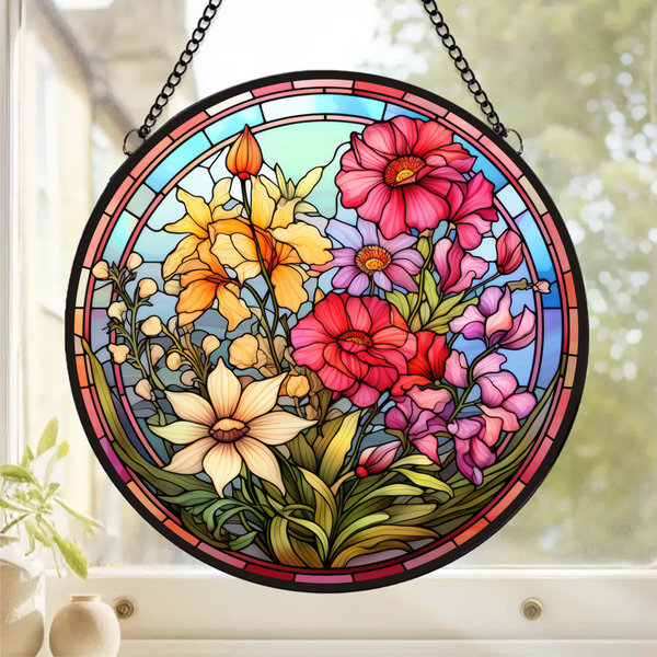 Wildflower Bouquet - Stained Glass Effect - Clear Vinyl Transfer