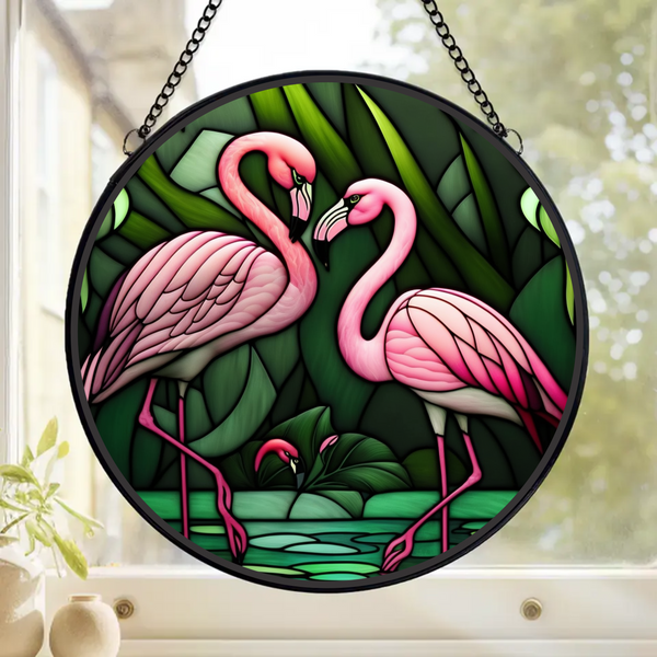 Flamingos - Stained Glass Effect - Clear Vinyl Transfer