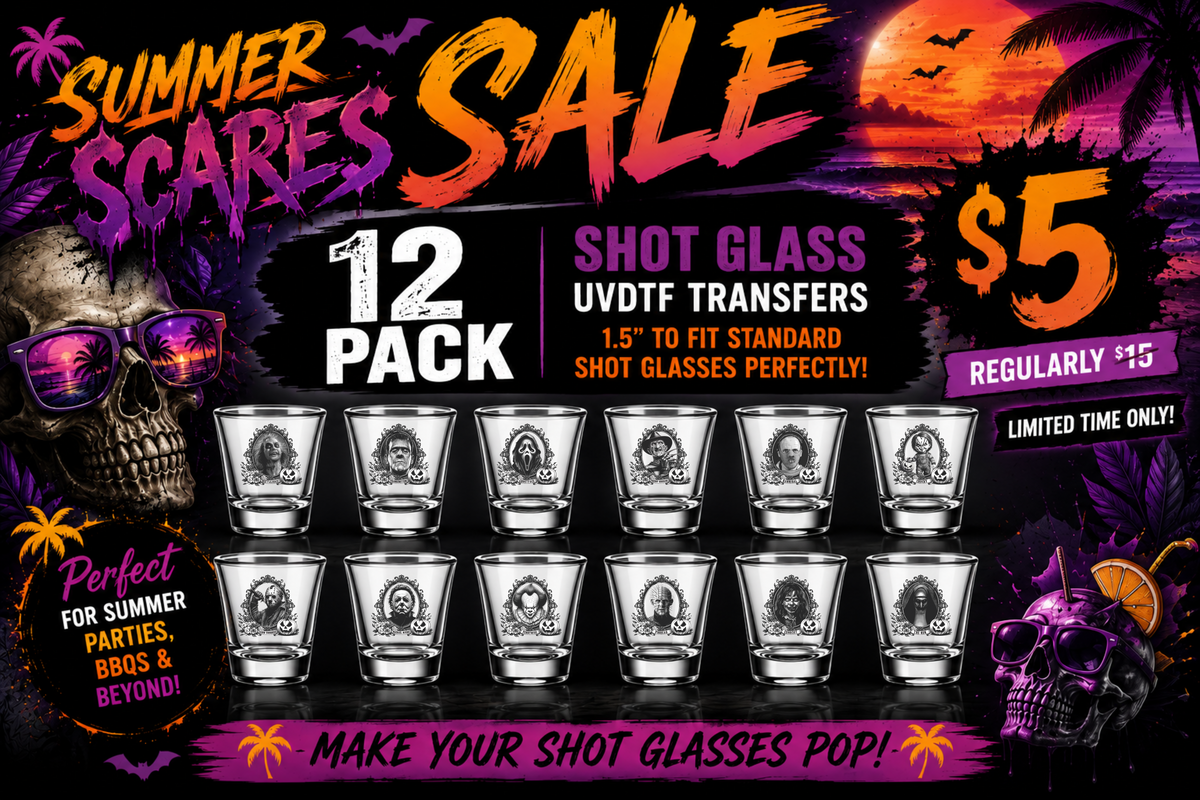 12 pack - Shot Glass Transfers - UV DTF Transfers – Crafty Bucks