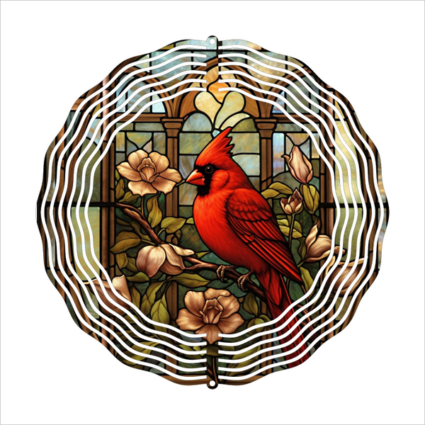 Stained Glass Cardinal - Wind Spinner - Sublimation Transfers