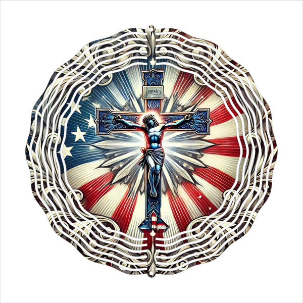 Patriotic Jesus on Cross - Wind Spinner - Sublimation Transfers