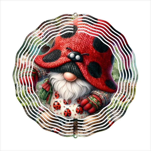 Ladybug Gnome - Wind Spinner - Sublimation Transfers