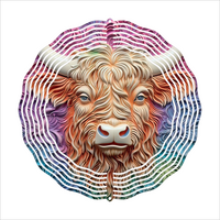 3D Metal Effect Highlander Cow - Wind Spinner - Sublimation Transfers