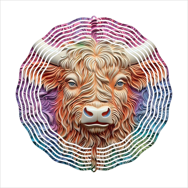 3D Metal Effect Highlander Cow - Wind Spinner - Sublimation Transfers