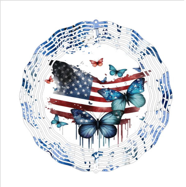 Patriotic Flag with Butterflies - Wind Spinner - Sublimation Transfers