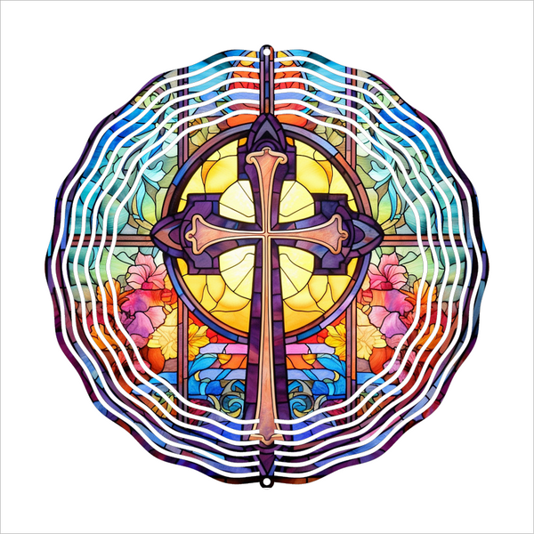 Stained Glass Cross - Wind Spinner - Sublimation Transfers