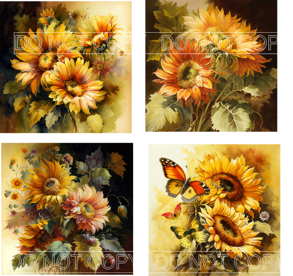 Retro Sunflowers Sheet - for Square Coasters