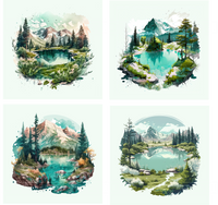 Mountain & Lake Scenes Square Coaster Kit - Includes 4 Coasters