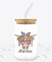 Patriotic Shaggy Highland Cow -  UV DTF Decals