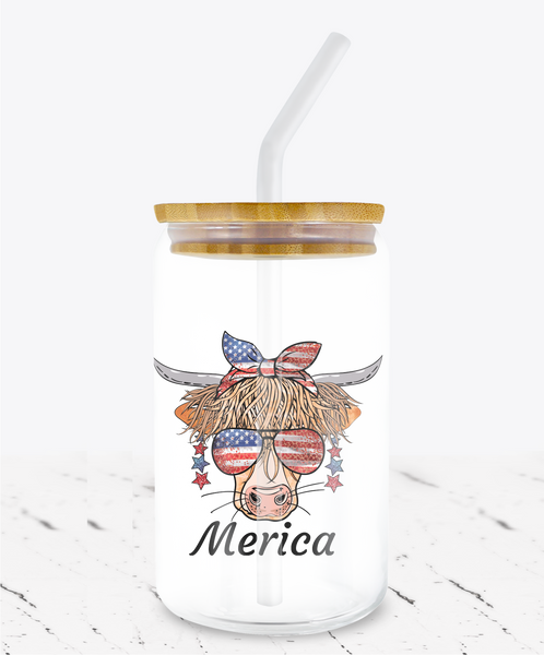 Patriotic Shaggy Highland Cow -  UV DTF Decals