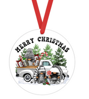 Merry Christmas Gnome & Truck - Christmas Ornament -  UV DTF Decals