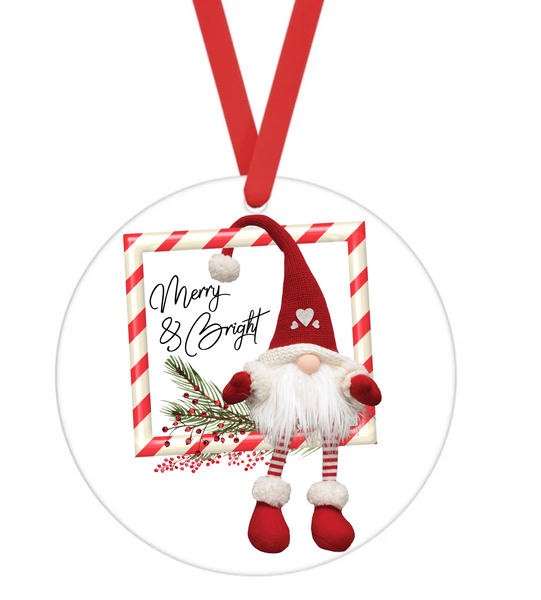 Merry & Bright Gnome - Christmas Ornament -  UV DTF Decals