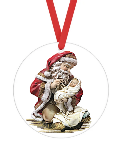 Santa Holding Baby - Christmas Ornament -  UV DTF Decals