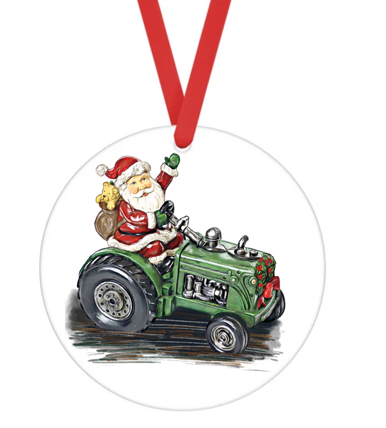 Santa Riding Tractor - Christmas Ornament -  UV DTF Decals