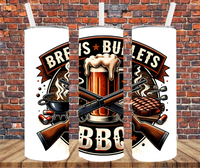 Brews, Bullets & BBQ- Tumbler Wrap - Vinyl Transfers