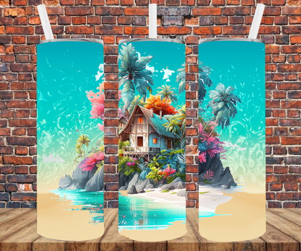 Beach Hut - Tumbler Wrap - Sublimation Transfers