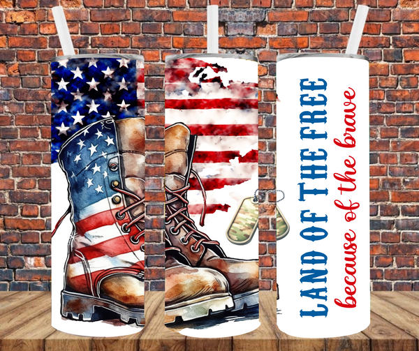Land of Free Because of Brave - Tumbler Wrap - Sublimation Transfers