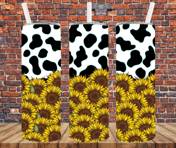 Cow Print & Sunflowers - Tumbler Wrap - Sublimation Transfers
