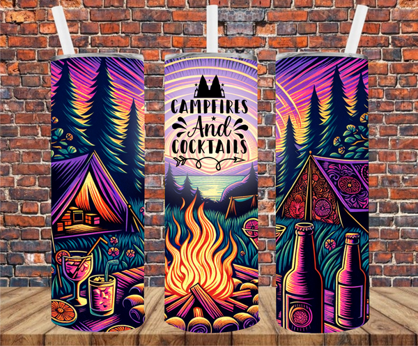 Campfires & Cocktails - Tumbler Wrap - Sublimation Transfer