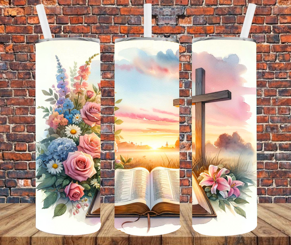 Cross Beside Bible- Tumbler Wrap - Sublimation Transfers