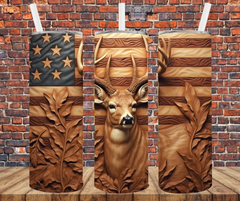 Wood Engraved Deer - Tumbler Wrap - Sublimation Transfers