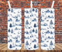 Delft Snowy Cabin & Deer - Tumbler Wraps - Vinyl Transfers