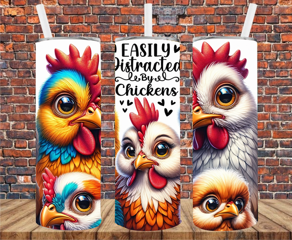 Easily Distracted By Chickens - Tumbler Wrap - Sublimation Transfers