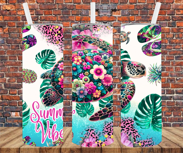 Summer Vibes Turtle - Tumbler Wrap - Vinyl Transfers