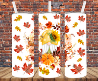 Gnome & Falling Leaves - Tumbler Wrap - Vinyl Transfers