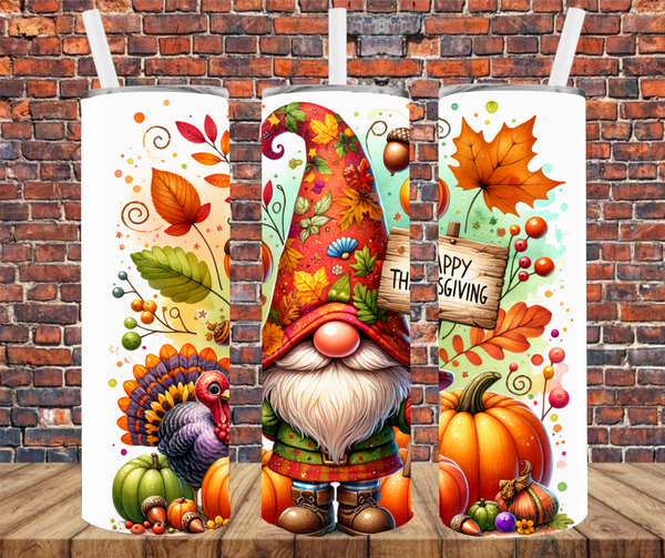 Fall Gnome Happy Thanksgiving - Tumbler Wrap - Vinyl Transfers