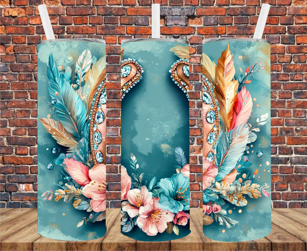 Floral Horseshoe - Tumbler Wrap - Vinyl Transfers