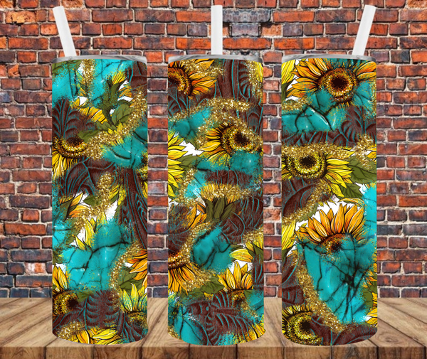 Turquoise Sunflowers - Tumbler Wrap - Sublimation Transfers