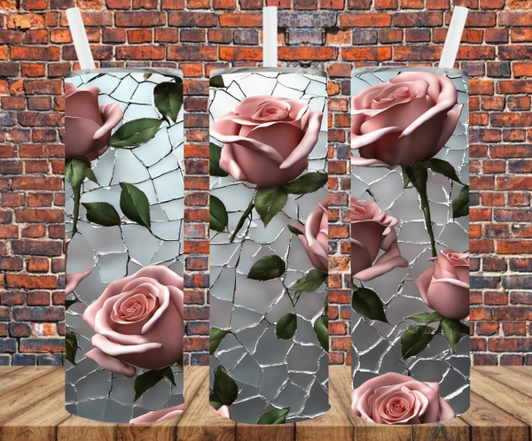 Cracked Glass & Roses - Tumbler Wrap - Sublimation Transfers