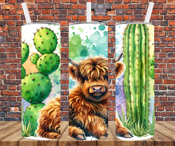 Cow With Cactus - Tumbler Wrap - Sublimation Transfer