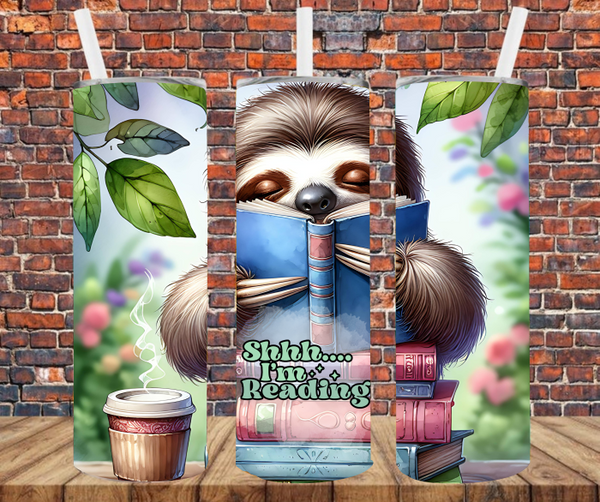 Shhh I'm Reading Sloth - Tumbler Wrap - Sublimation Transfers