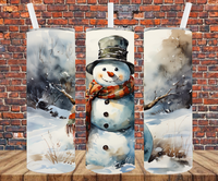 Watercolor Snowman - Tumbler Wrap - Vinyl Transfers