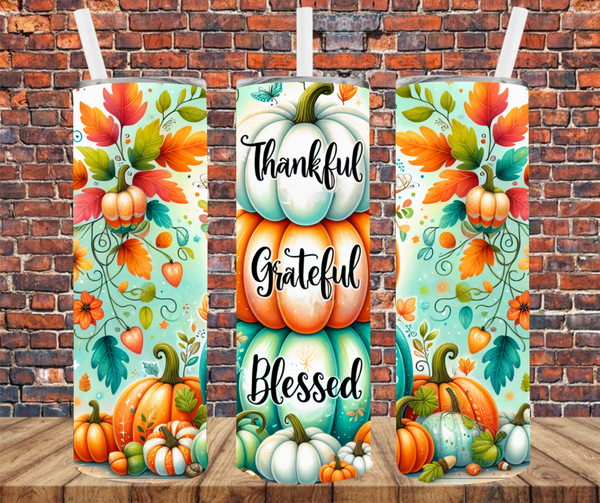 Thankful Grateful & Blessed - Tumbler Wrap - Vinyl Transfers