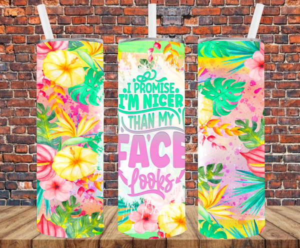 I Promise I'm Nicer Than My Face Looks - Tumbler Wrap - Sublimation Transfers