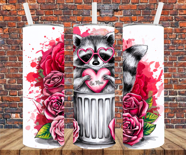 Be Mine Valentine Raccoon - Tumbler Wrap - Vinyl Transfers